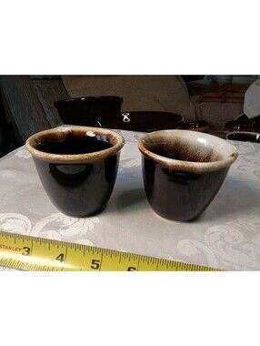 Vintage McCoy Pottery Brown Drip Glaze Custard Cups Ramekins USA 2010 Set of 2